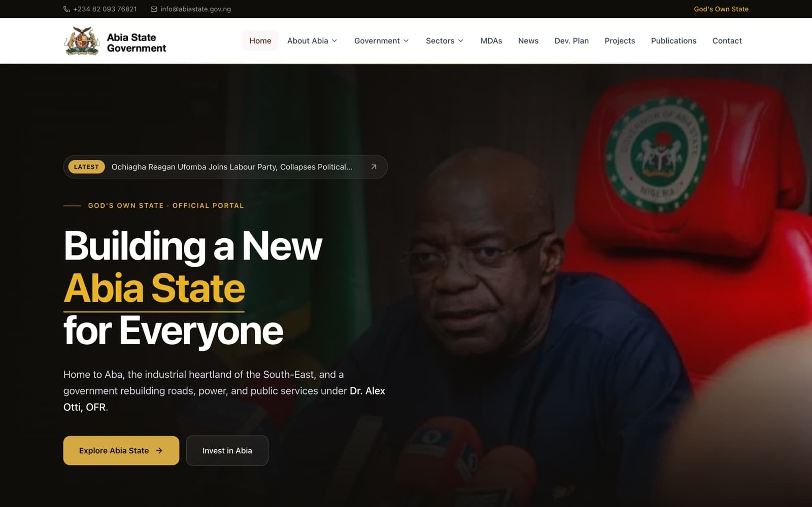 Abia State Government website screenshot