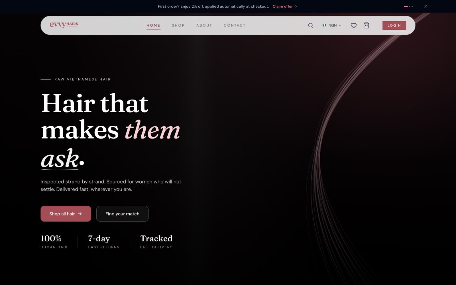 Evvy Hairs website screenshot