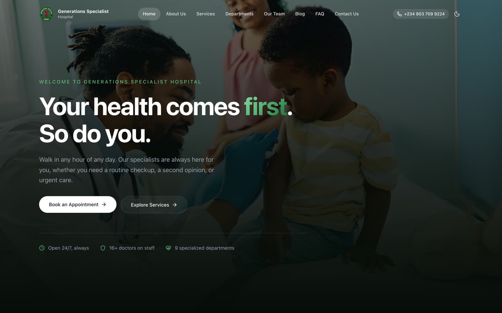 Generations Specialist Hospital website screenshot